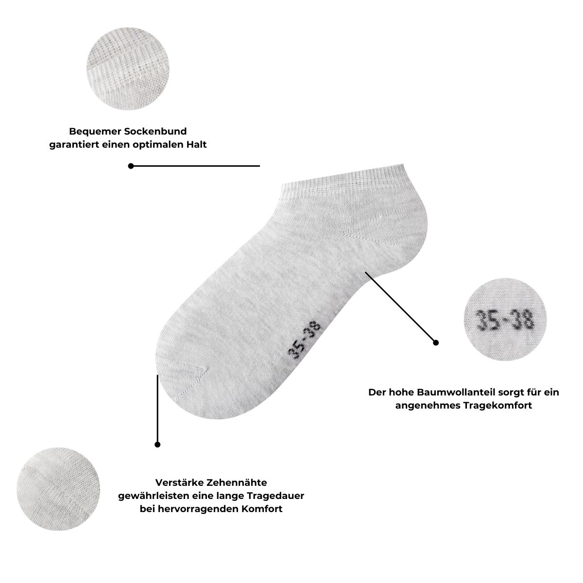 5 Paar Sneaker Socken für Herren und Damen light grey (9000) 43-46