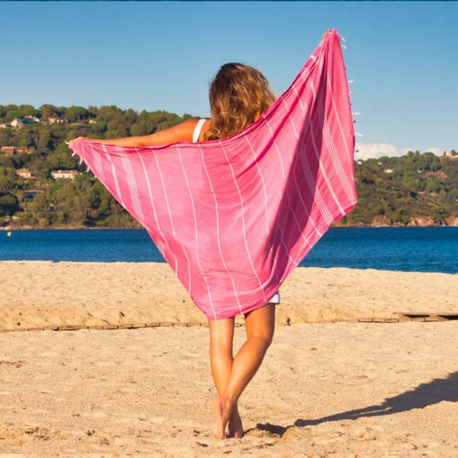 Detailansicht des Ecobain Hamamtuches Classic am Strand