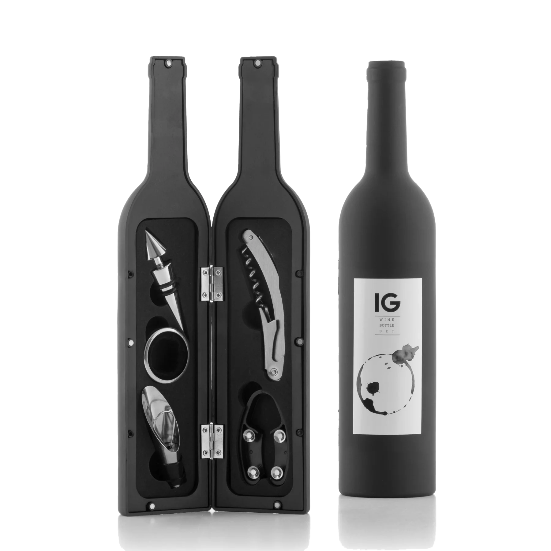 5-teiliges Wein-Zubehör-Set im Weinflaschendesign